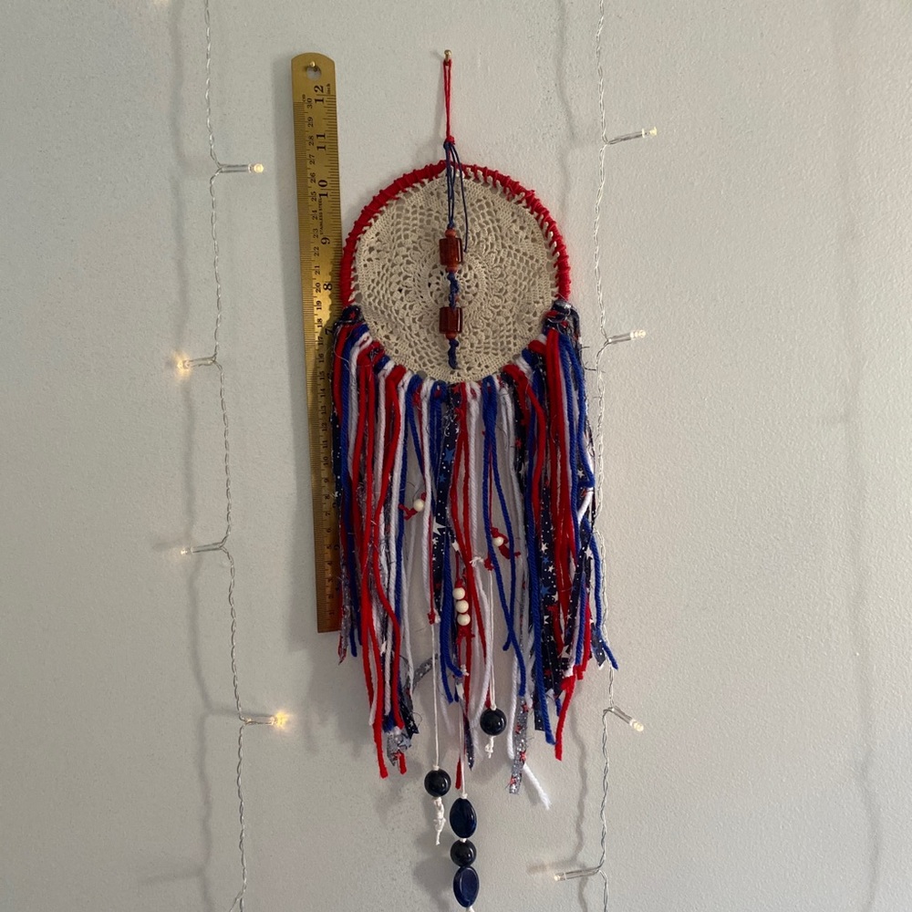 Red white and blue dream catcher 5”